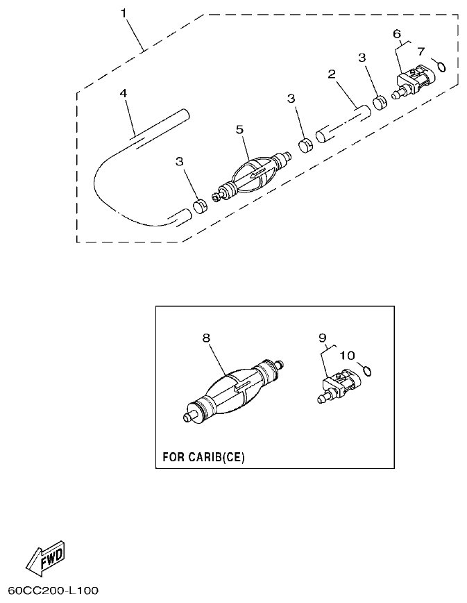 Yamaha F100BET FUEL 2 parts diagram